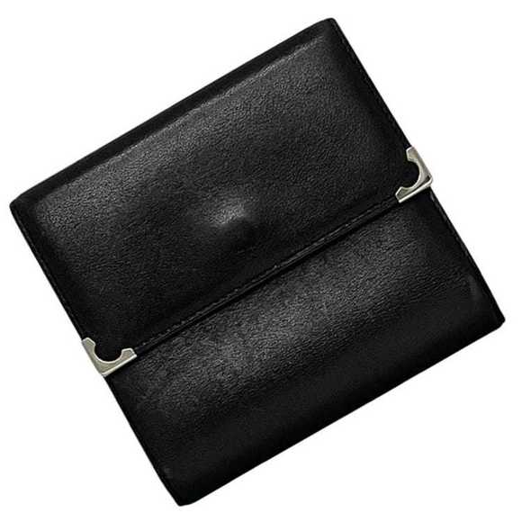 Cartier Trifold ec-24221 Black Cabochon Double Leather W Line Compact Men's